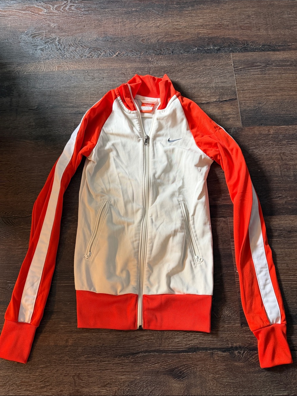 Nike Women’s White and Red Zip-Up Bomber Jacket